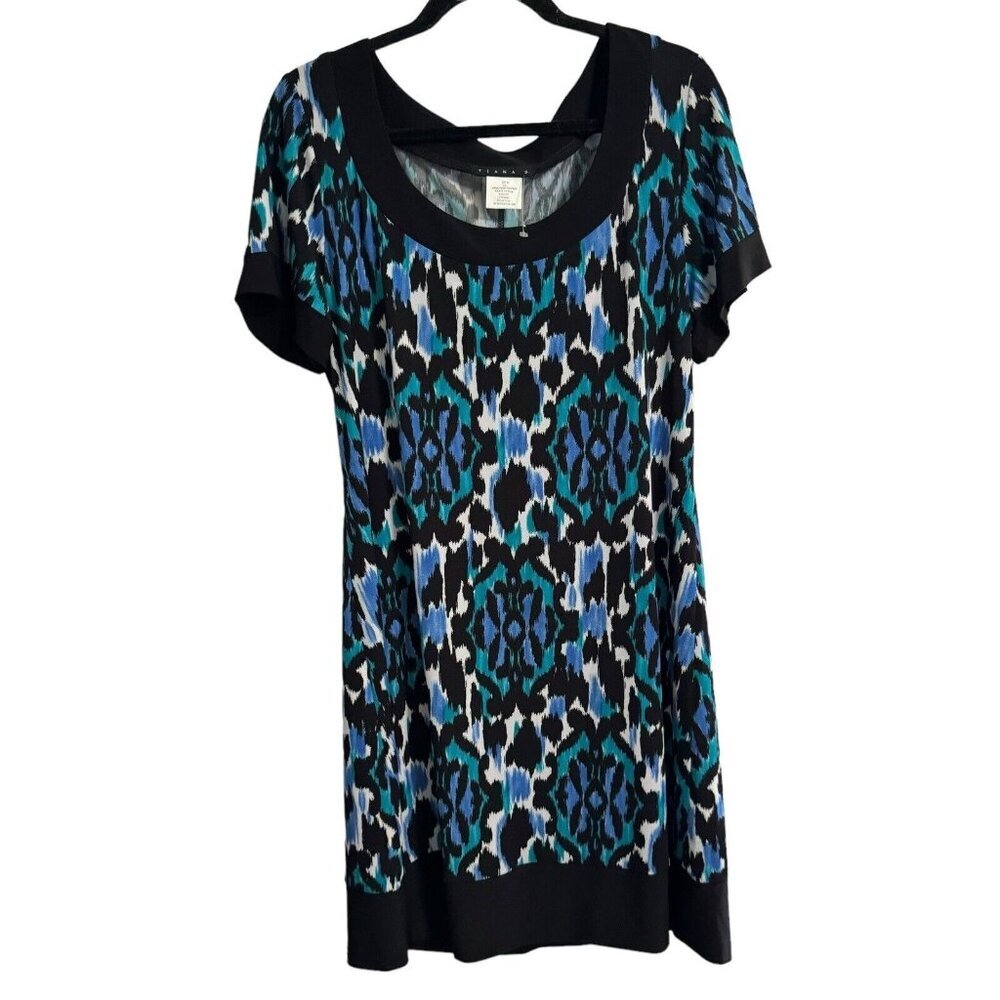 Ladies Tiana B Dress Turquoise Black Print Short Sleeve Fit Size XL